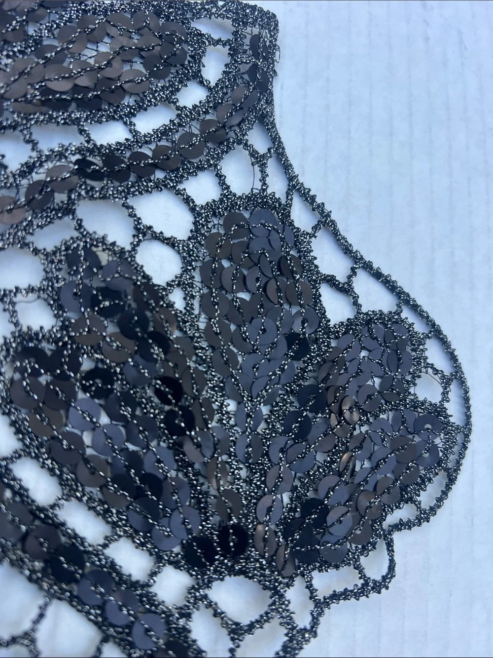 adidas Charcoal Black Lace Curtain Panel with Scalloped Floral Edge